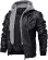 Мужская куртка из синтетической кожи KEFITEVD, байкерская куртка со съемным капюшоном, переходная куртка, винтажный бомбер, стильная мужская куртка, осенне-зимняя куртка для отдыха Черный