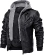 Мужская куртка из синтетической кожи KEFITEVD, байкерская куртка со съемным капюшоном, переходная куртка, винтажный бомбер, стильная мужская куртка, осенне-зимняя куртка для отдыха Черный