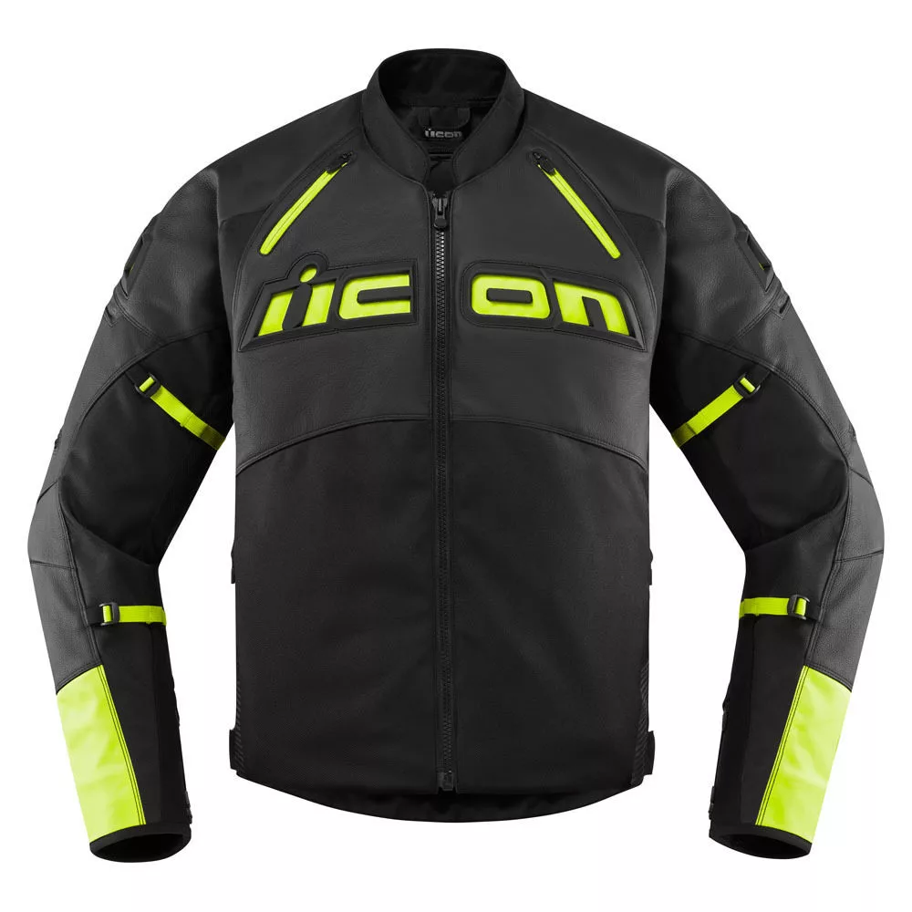 Icon Contra 2 Leather Hi-Viz black motorcycle jacket
